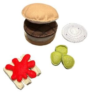 Felt Playset - handmade- 12 pc- burger & fries- imagination toy kitchen